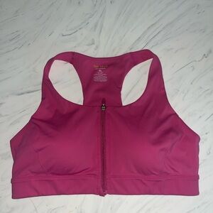 Tek gear pink front zip sports bra exercise top xl